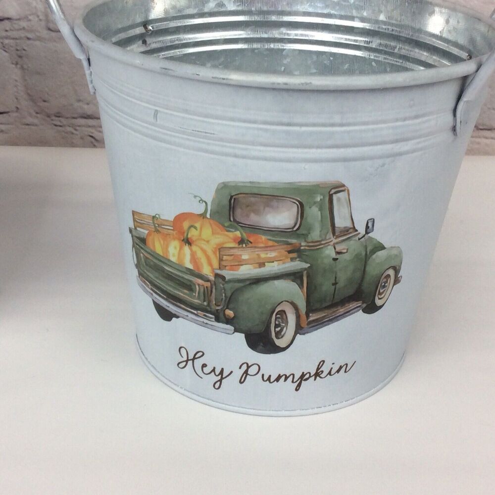 Hey Pumpkin Fall Metal Galvanized Bucket w/Truck Farmhouse Style Decor Set of 2 - Picture 7 of 7